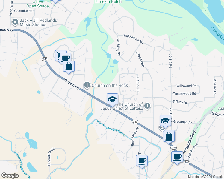 map of restaurants, bars, coffee shops, grocery stores, and more near 2200 Broadway in Grand Junction