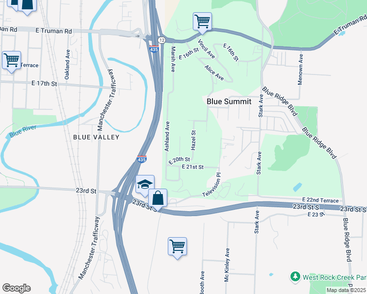 map of restaurants, bars, coffee shops, grocery stores, and more near 1911 Spring Avenue in Kansas City