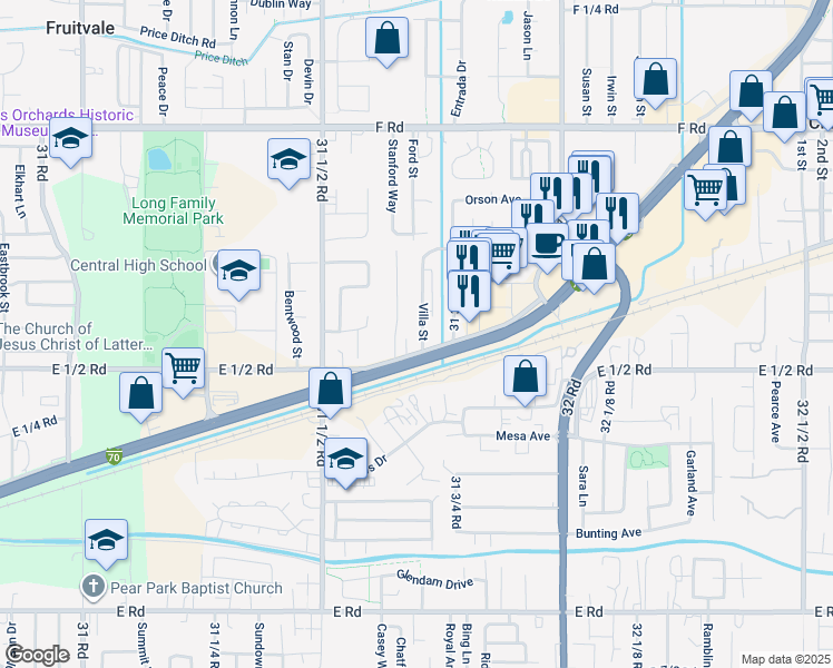 map of restaurants, bars, coffee shops, grocery stores, and more near 559 Villa Street in Grand Junction
