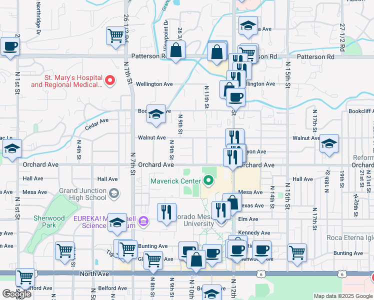 map of restaurants, bars, coffee shops, grocery stores, and more near 965 Pinyon Avenue in Grand Junction