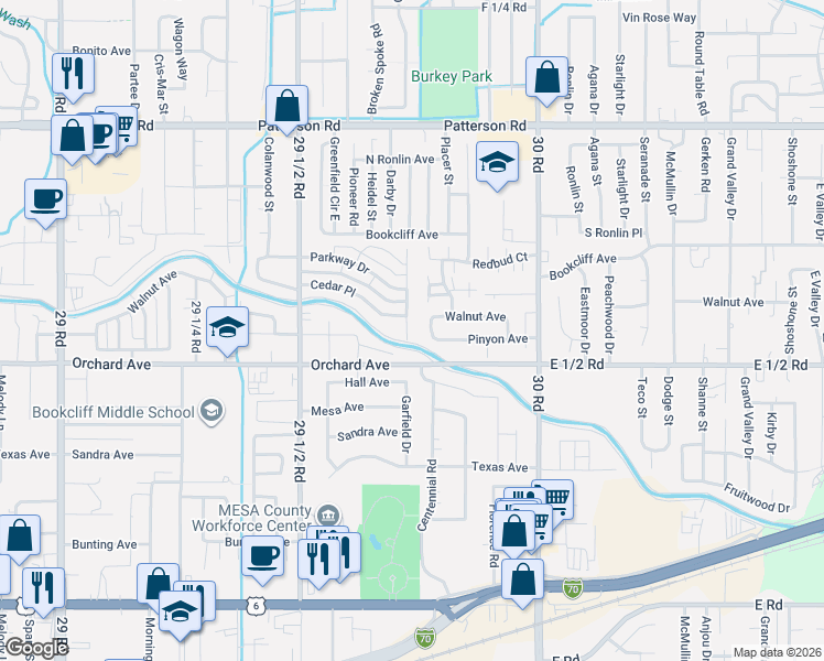 map of restaurants, bars, coffee shops, grocery stores, and more near 2977 Pinyon Avenue in Grand Junction