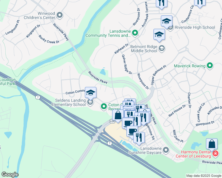 map of restaurants, bars, coffee shops, grocery stores, and more near 43437 Spring Cellar Court in Leesburg