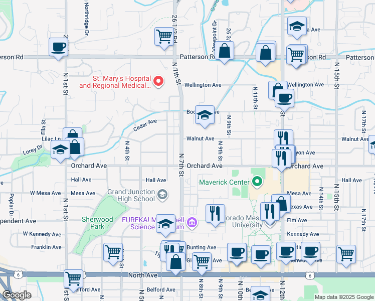 map of restaurants, bars, coffee shops, grocery stores, and more near 2006 North 7th Street in Grand Junction