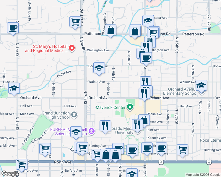 map of restaurants, bars, coffee shops, grocery stores, and more near 1945 North 9th Street in Grand Junction