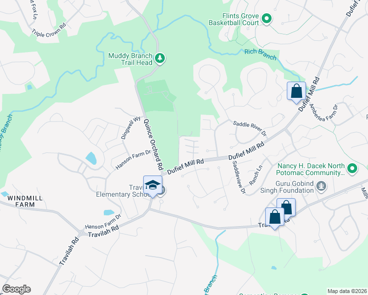 map of restaurants, bars, coffee shops, grocery stores, and more near 11924 Roan Lane in North Potomac