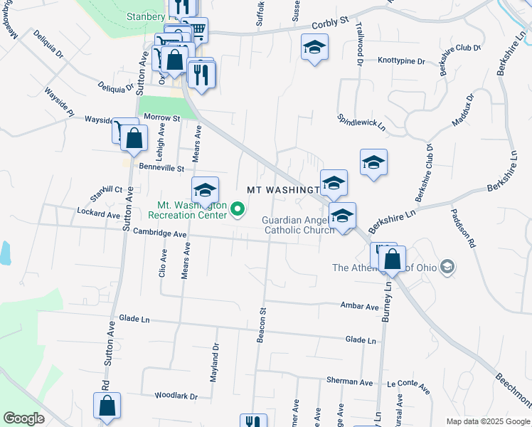 map of restaurants, bars, coffee shops, grocery stores, and more near 1737 Beacon Street in Cincinnati
