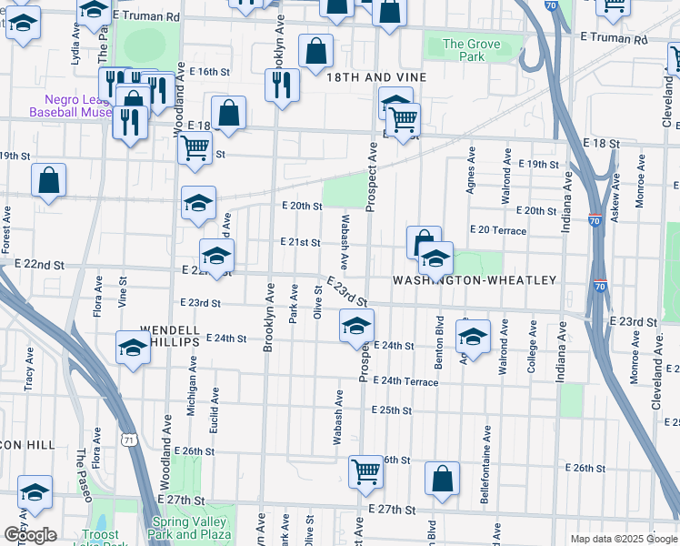 map of restaurants, bars, coffee shops, grocery stores, and more near in Kansas City