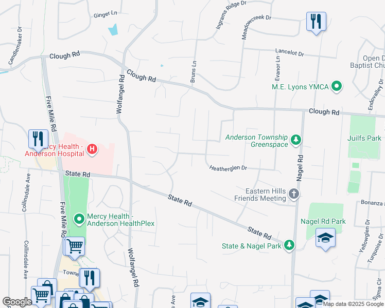 map of restaurants, bars, coffee shops, grocery stores, and more near 1899 Denfield Court in Cincinnati