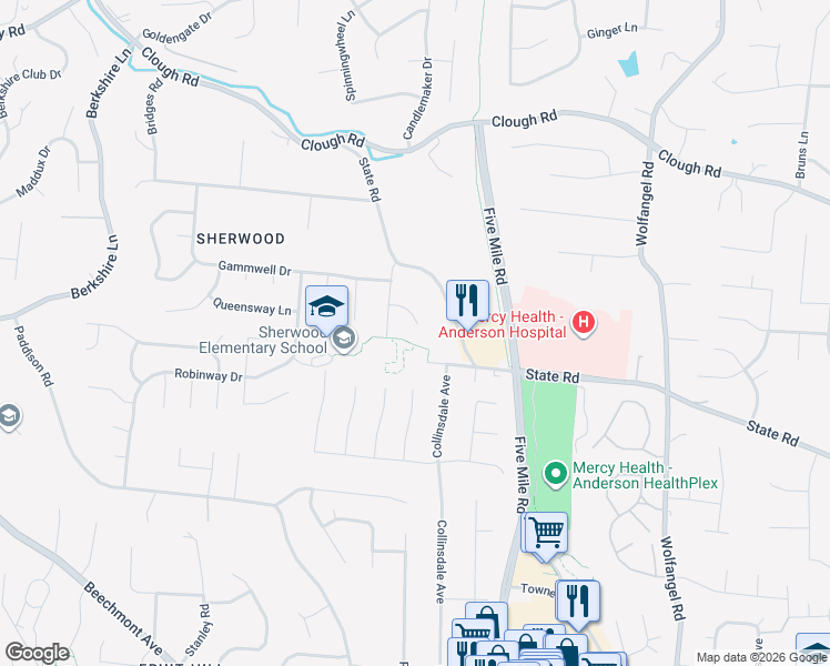 map of restaurants, bars, coffee shops, grocery stores, and more near 7342 Blue Boar Drive in Cincinnati