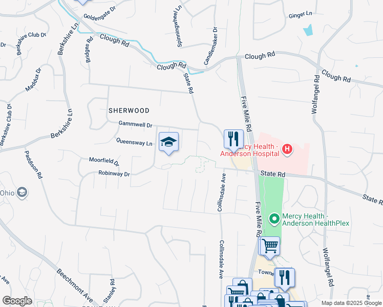 map of restaurants, bars, coffee shops, grocery stores, and more near 1953 Wittmeyer Drive in Cincinnati