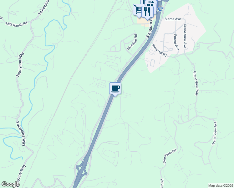 map of restaurants, bars, coffee shops, grocery stores, and more near 6 Canyon Way in Colfax