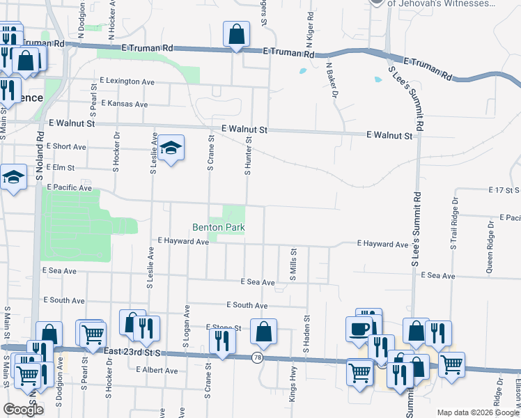 map of restaurants, bars, coffee shops, grocery stores, and more near 703 South Savage Street in Independence
