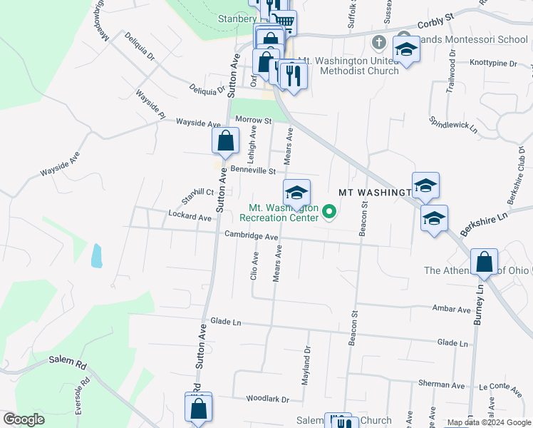 map of restaurants, bars, coffee shops, grocery stores, and more near 1709 Mears Avenue in Cincinnati