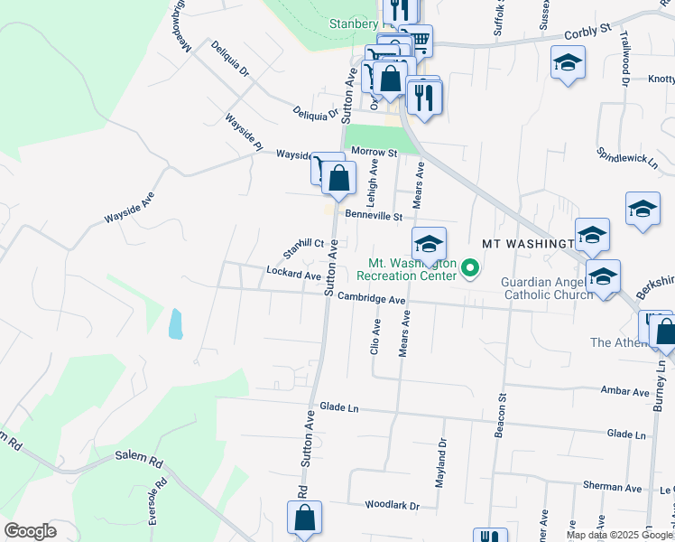map of restaurants, bars, coffee shops, grocery stores, and more near 1714 Sutton Avenue in Cincinnati