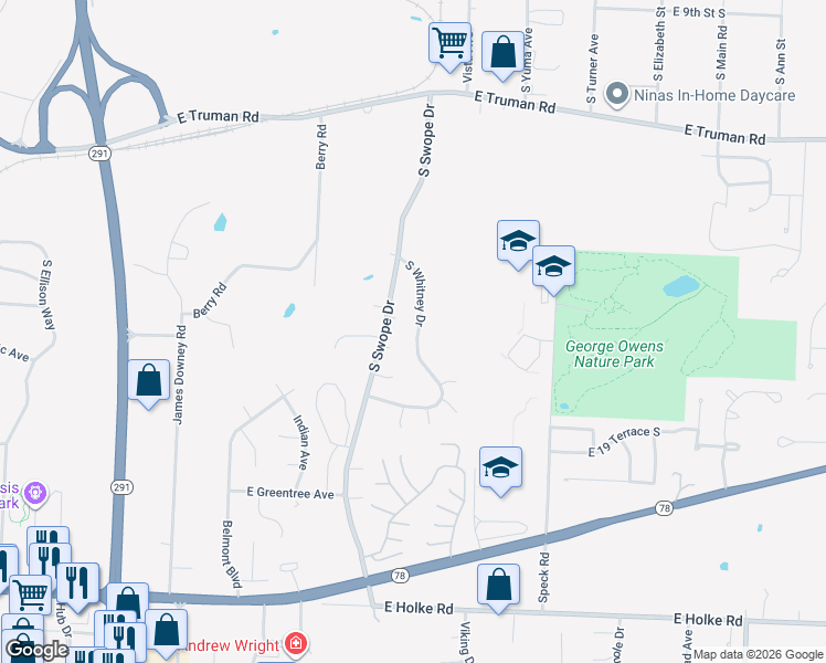 map of restaurants, bars, coffee shops, grocery stores, and more near 17904 East 18th Street Court South in Independence