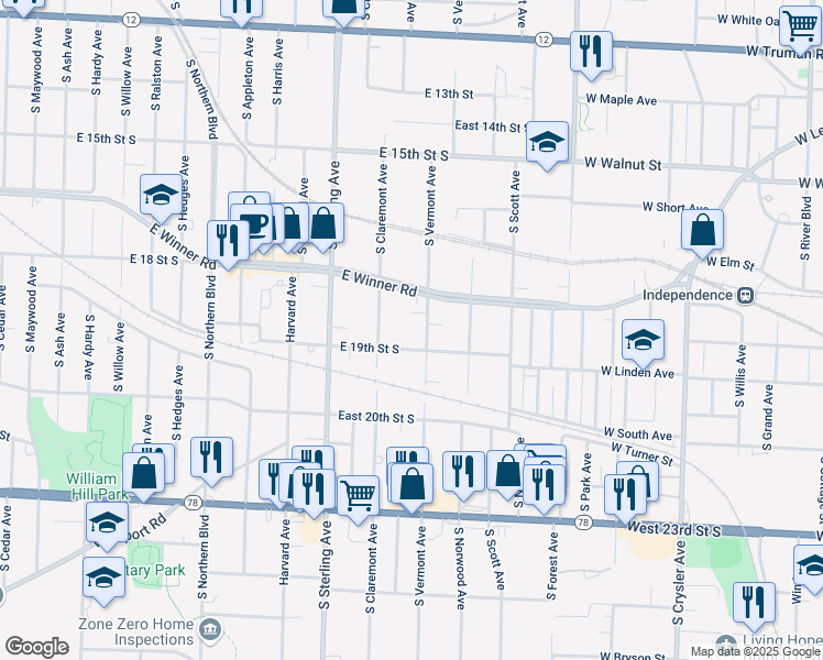 map of restaurants, bars, coffee shops, grocery stores, and more near 11322 East 19th Street South in Independence