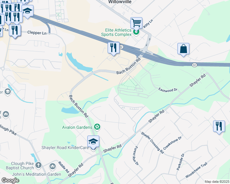 map of restaurants, bars, coffee shops, grocery stores, and more near 4267 Long Lake Drive in Batavia