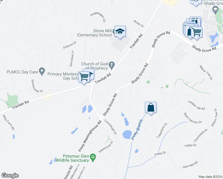 map of restaurants, bars, coffee shops, grocery stores, and more near 2 Sweetwood Court in Rockville
