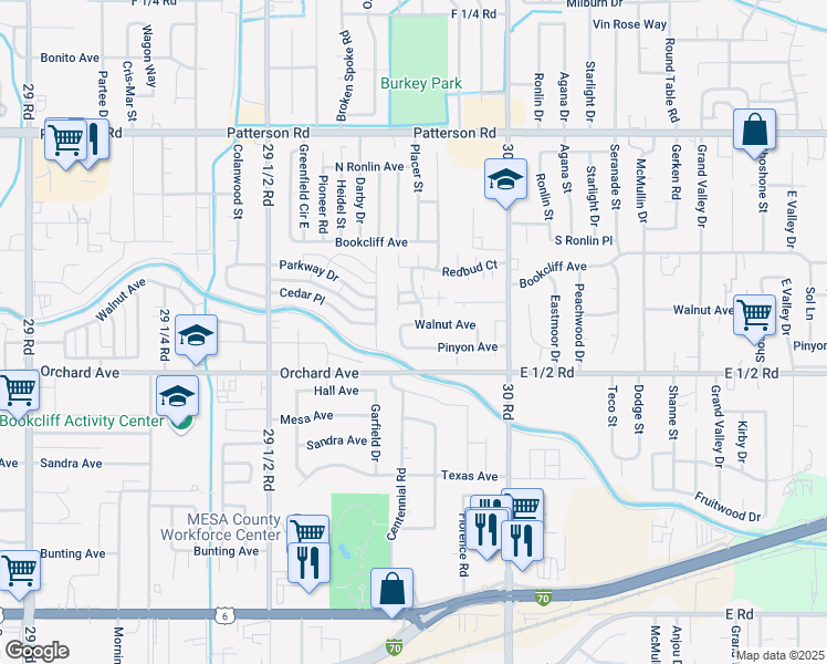 map of restaurants, bars, coffee shops, grocery stores, and more near 2977 1/2 Walnut Avenue in Grand Junction