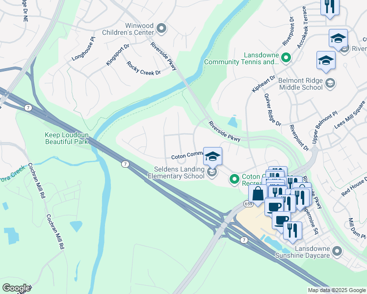 map of restaurants, bars, coffee shops, grocery stores, and more near 19126 Moselle Way in Leesburg