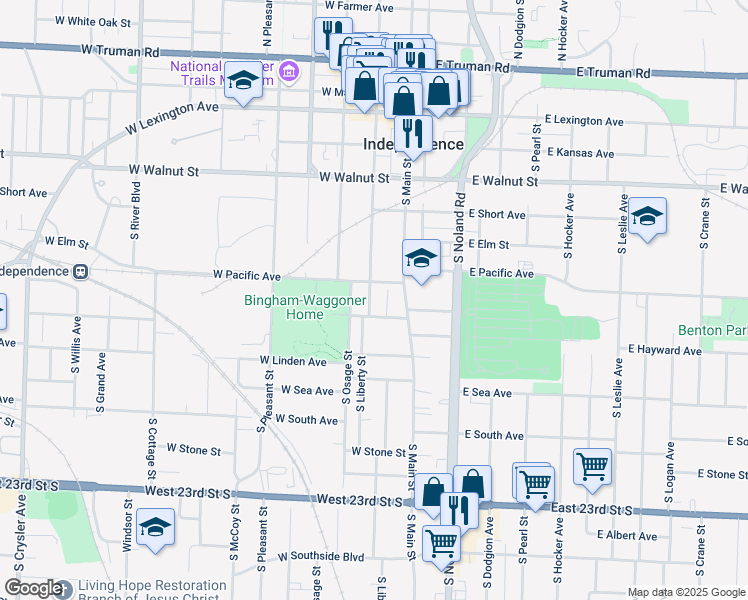 map of restaurants, bars, coffee shops, grocery stores, and more near 200 West Ruby Avenue in Independence