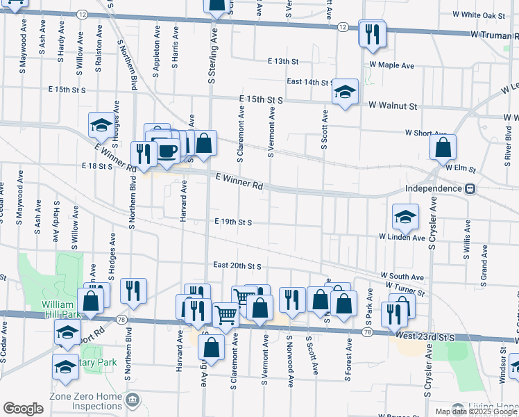 map of restaurants, bars, coffee shops, grocery stores, and more near 11322 East 19th Street South in Independence