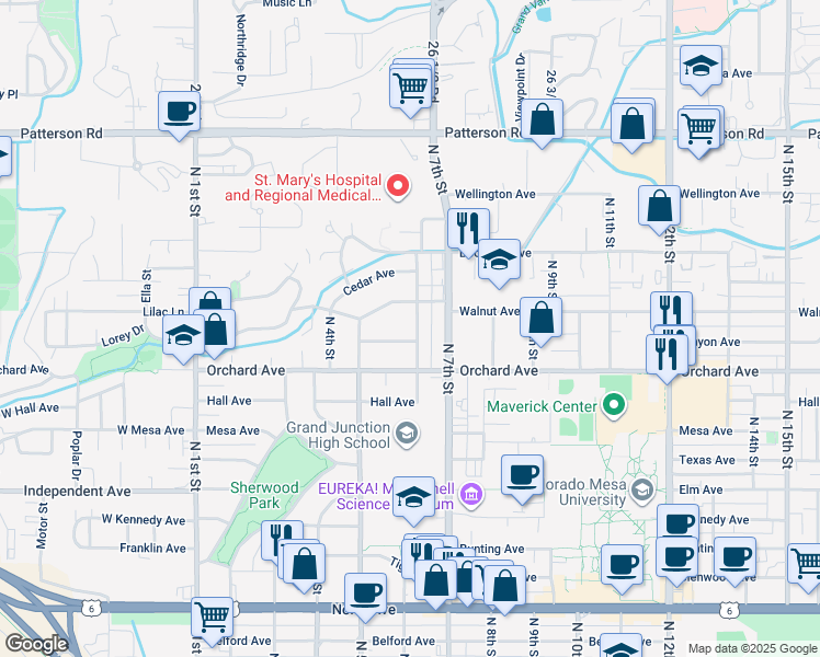 map of restaurants, bars, coffee shops, grocery stores, and more near 2015 North 6th Street in Grand Junction