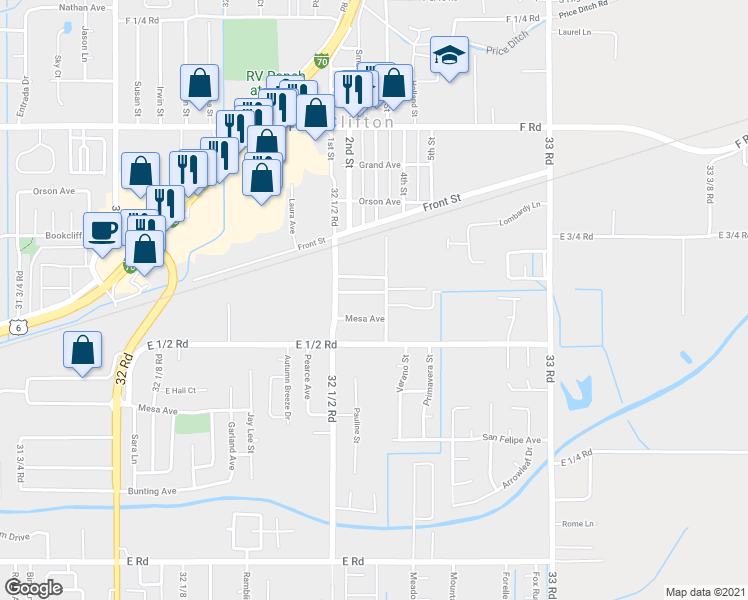 map of restaurants, bars, coffee shops, grocery stores, and more near 3256 1/2 Mesa Avenue in Clifton