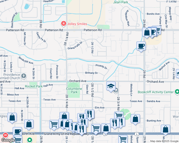 map of restaurants, bars, coffee shops, grocery stores, and more near 555 28 1/2 Road in Grand Junction