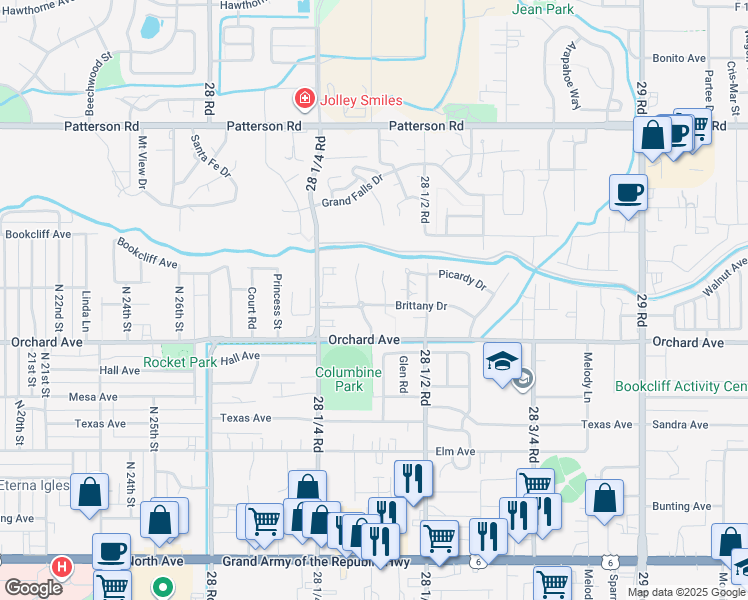 map of restaurants, bars, coffee shops, grocery stores, and more near 553 Garden Cress Court in Grand Junction