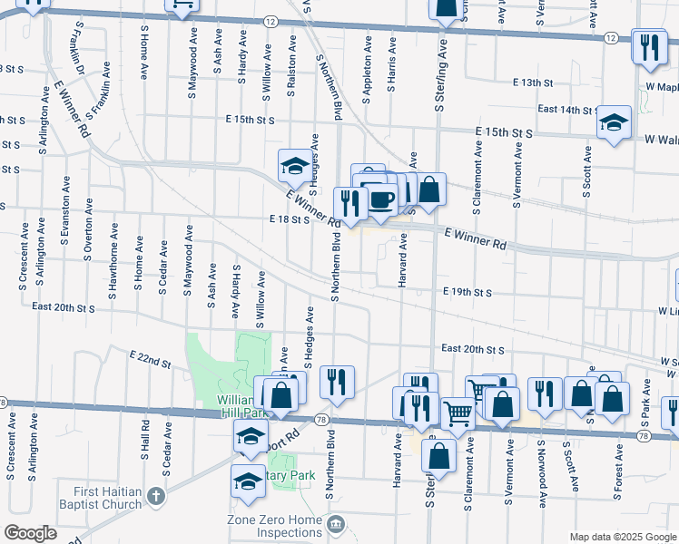 map of restaurants, bars, coffee shops, grocery stores, and more near 10811 East 19th Street South in Independence