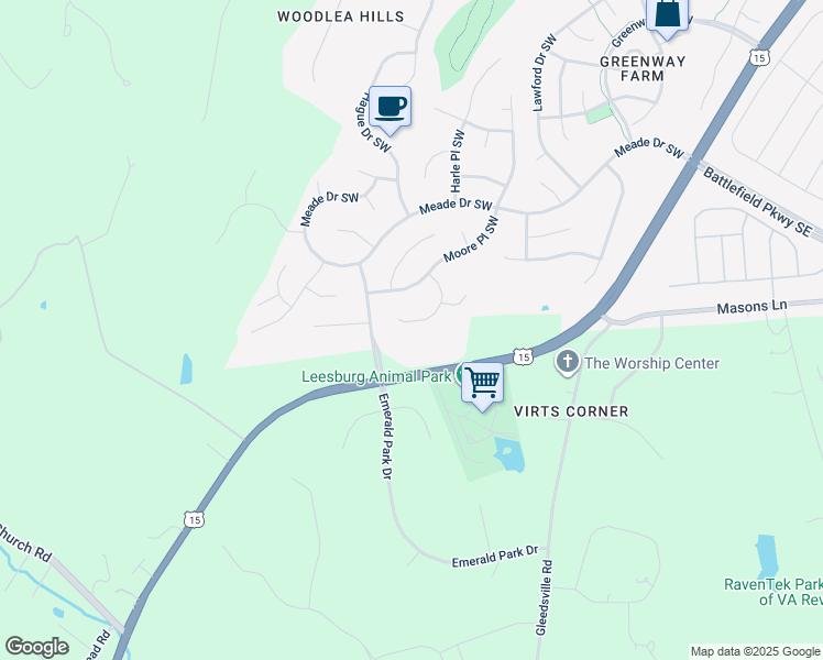 map of restaurants, bars, coffee shops, grocery stores, and more near 322 Gaines Court Southwest in Leesburg
