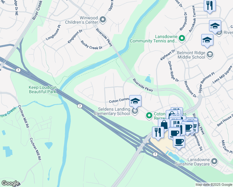 map of restaurants, bars, coffee shops, grocery stores, and more near 19122 Moselle Way in Leesburg