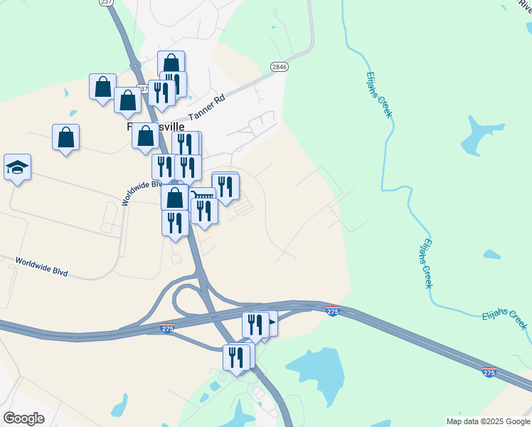 map of restaurants, bars, coffee shops, grocery stores, and more near South Park Drive in Francisville