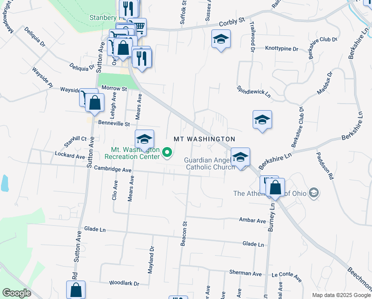 map of restaurants, bars, coffee shops, grocery stores, and more near 1737 Beacon Street in Cincinnati