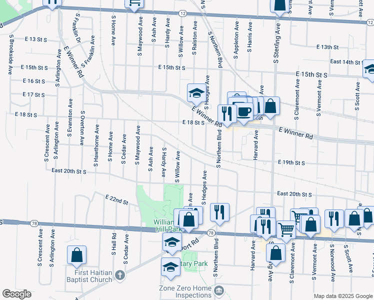 map of restaurants, bars, coffee shops, grocery stores, and more near 1902 South Ralston Avenue in Independence