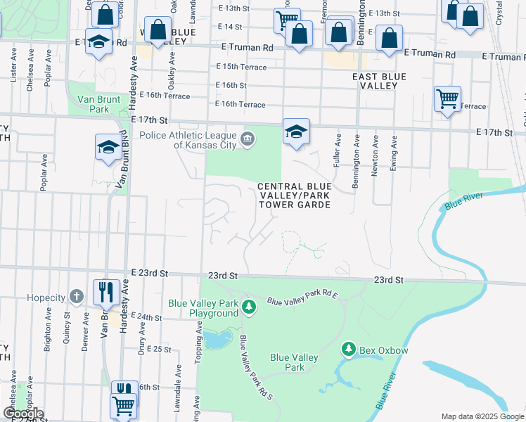 map of restaurants, bars, coffee shops, grocery stores, and more near 2190 Wheeling Avenue in Kansas City