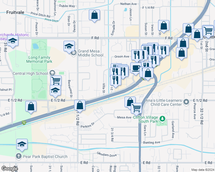 map of restaurants, bars, coffee shops, grocery stores, and more near 559 Villa Street in Grand Junction