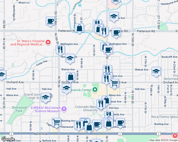 map of restaurants, bars, coffee shops, grocery stores, and more near 1941 College Pl in Grand Junction