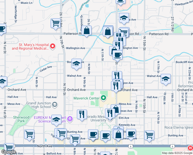 map of restaurants, bars, coffee shops, grocery stores, and more near 1941 College Pl in Grand Junction