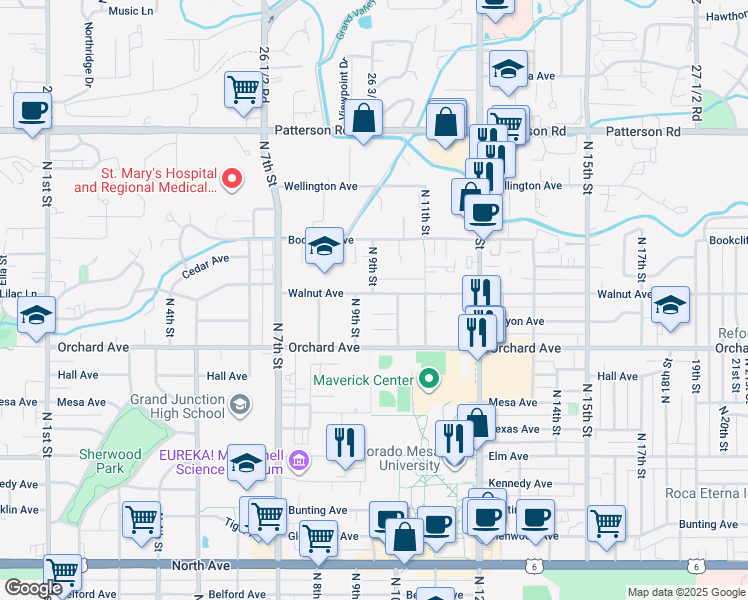 map of restaurants, bars, coffee shops, grocery stores, and more near 965 Pinyon Avenue in Grand Junction
