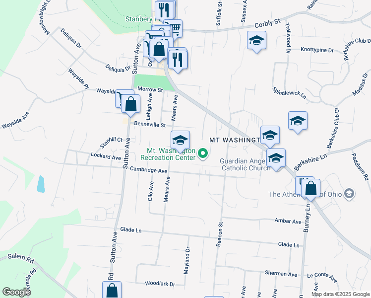 map of restaurants, bars, coffee shops, grocery stores, and more near 1730 Mears Avenue in Cincinnati