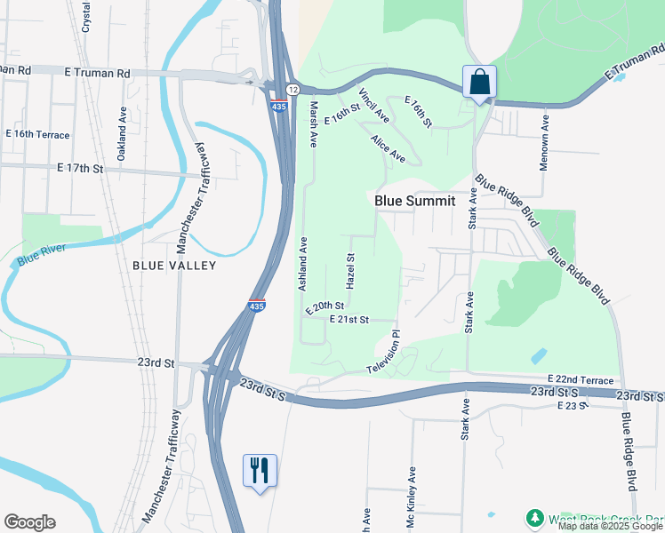 map of restaurants, bars, coffee shops, grocery stores, and more near 1911 Spring Avenue in Kansas City