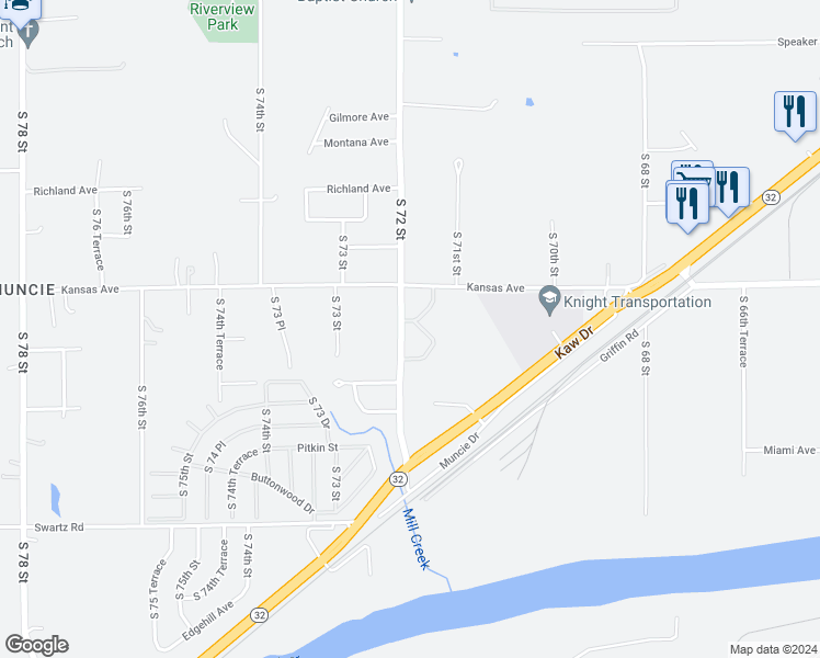 map of restaurants, bars, coffee shops, grocery stores, and more near 710 South 72 Street in Kansas City