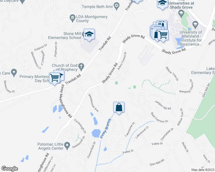 map of restaurants, bars, coffee shops, grocery stores, and more near 22 Calabash Court in Rockville