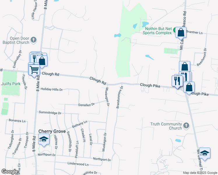 map of restaurants, bars, coffee shops, grocery stores, and more near 8660 Clough Pike in Cincinnati