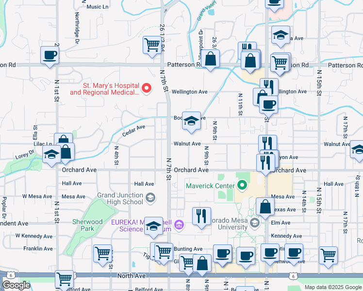 map of restaurants, bars, coffee shops, grocery stores, and more near 2220 North 7th Street in Grand Junction