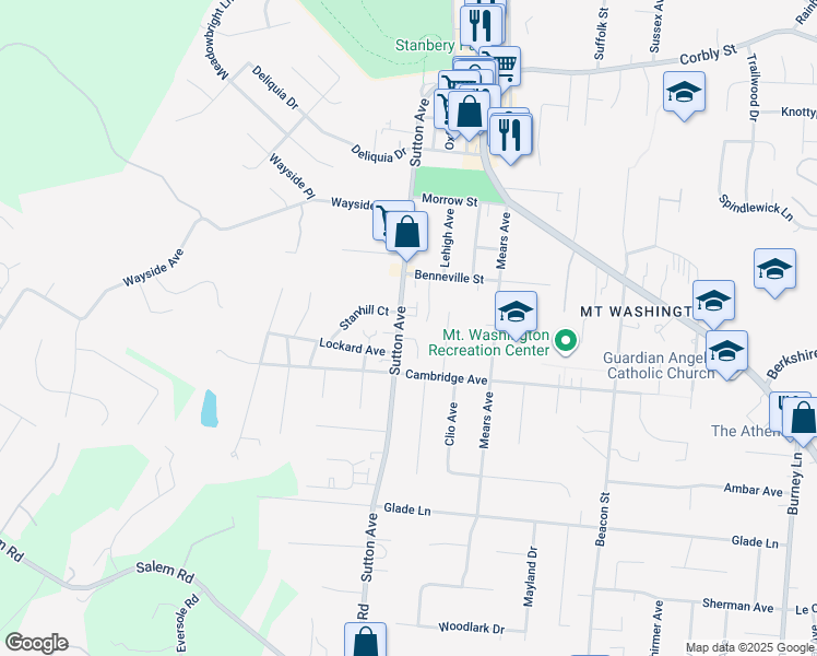 map of restaurants, bars, coffee shops, grocery stores, and more near 1808 Sutton Road in Cincinnati