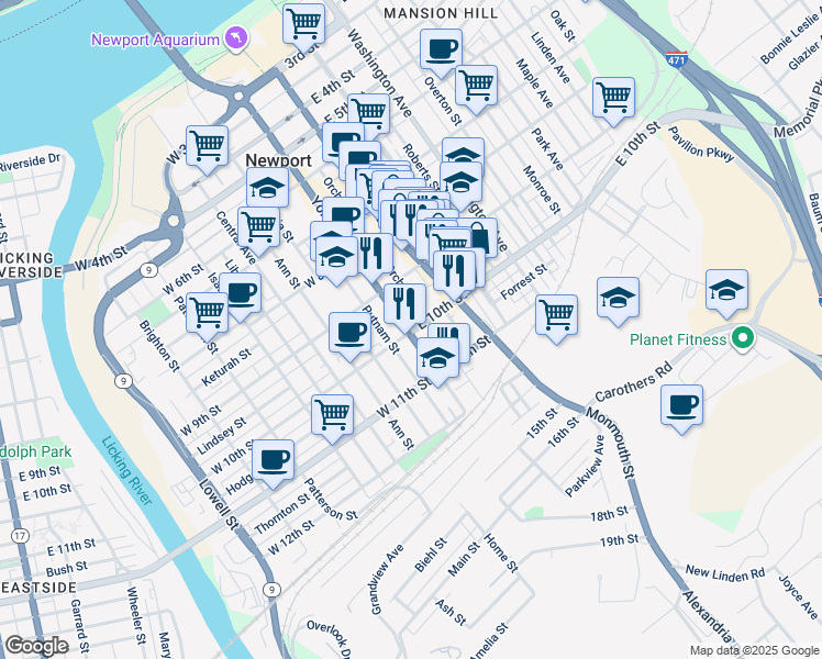 map of restaurants, bars, coffee shops, grocery stores, and more near 932 Orchard Street in Newport