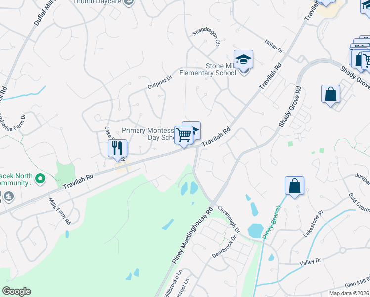 map of restaurants, bars, coffee shops, grocery stores, and more near Travilah Road in Rockville